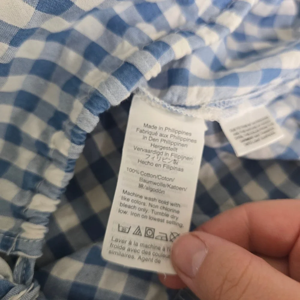 Madewell Blue White Gingham Tie‎ Keyhole Short Sleeve Peasant Blouse XS